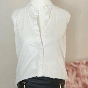 Eileen Fisher White Sleeveless Mandarin Collar Blouse